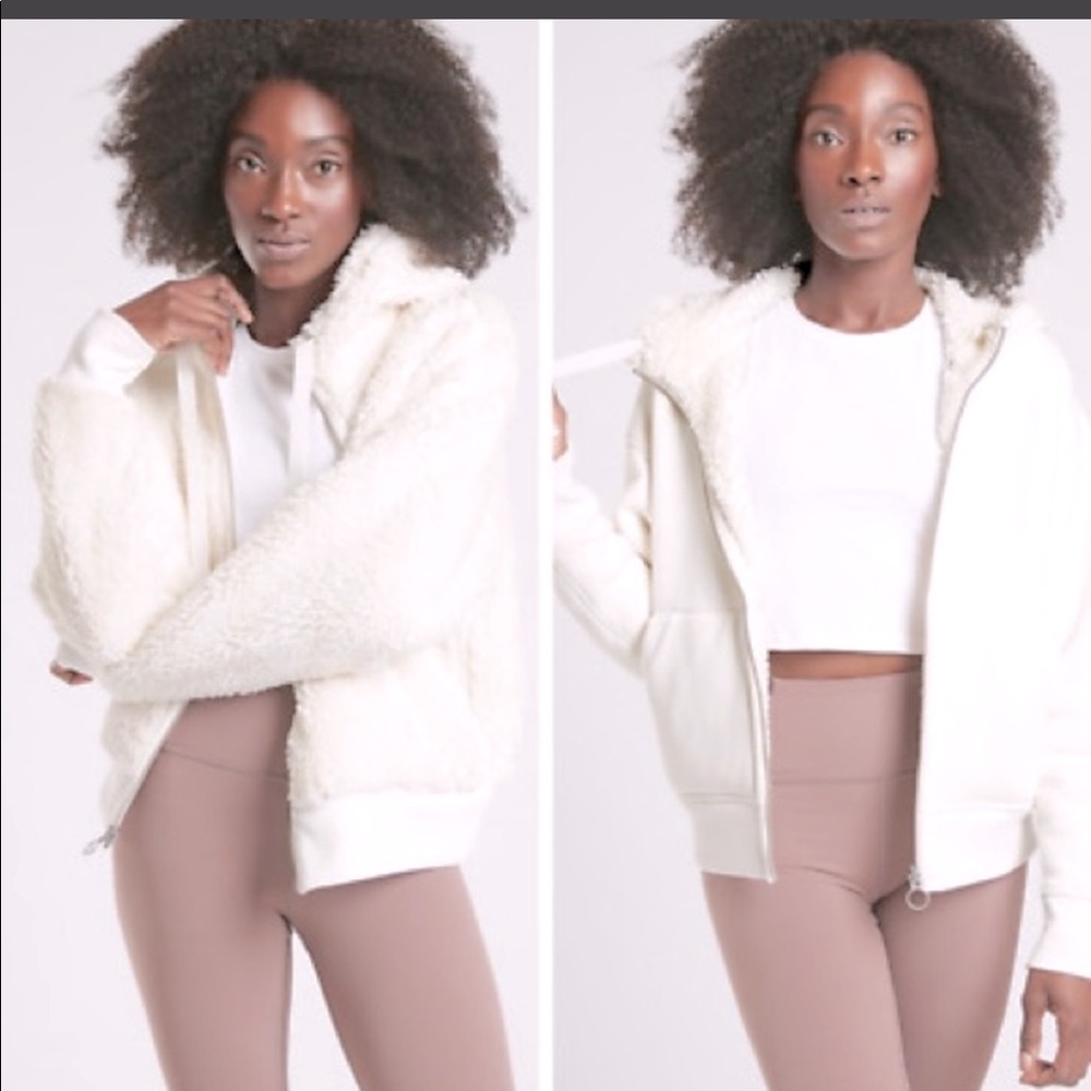 Reversible cream Sherpa hoodie from Athleta. Never worn, new with tags